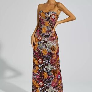 Vibrant Strapless Floral Gown